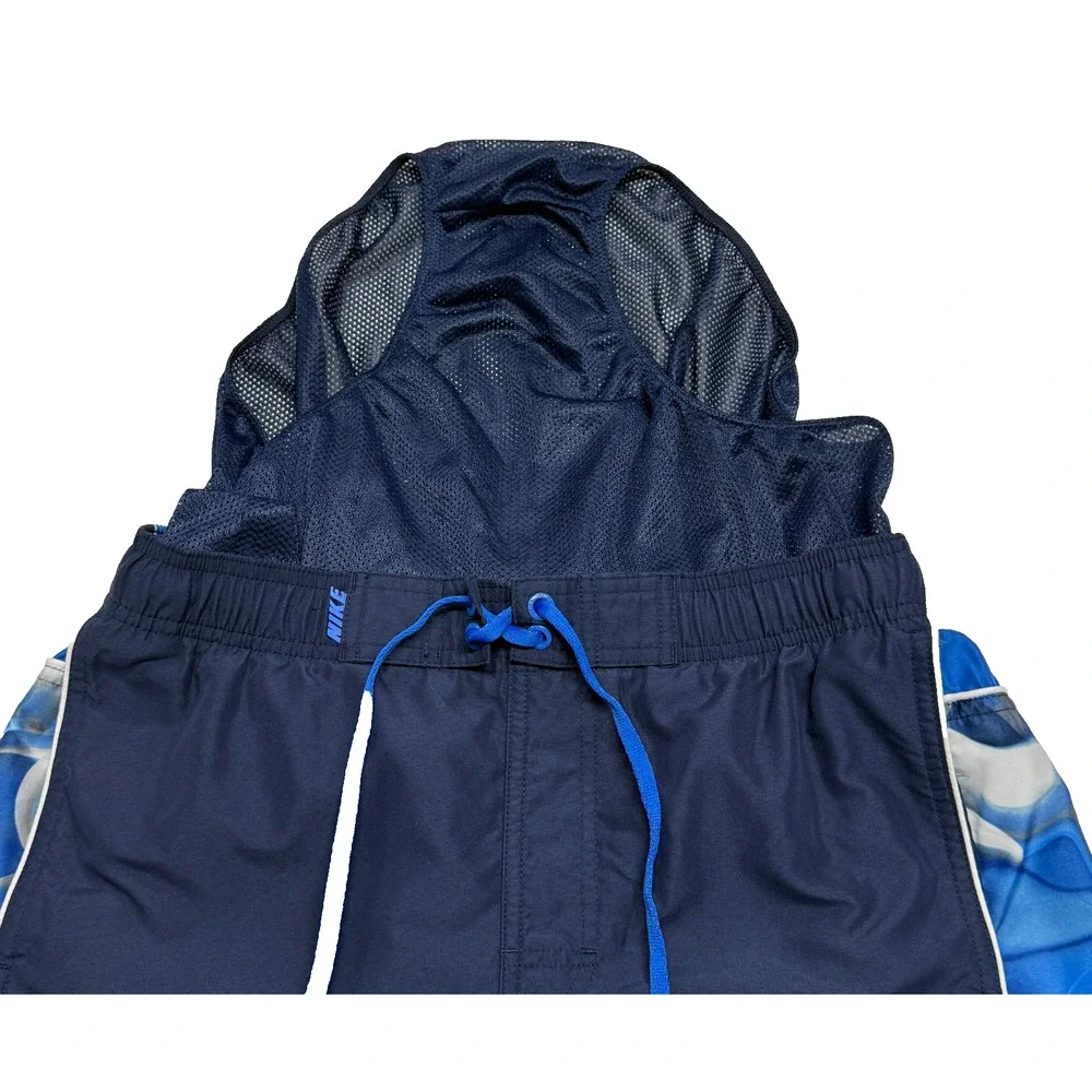 Nike Swim Trunks Mens Medium Blue White Tie Dye‎ Mesh Lined Drawstring Pockets